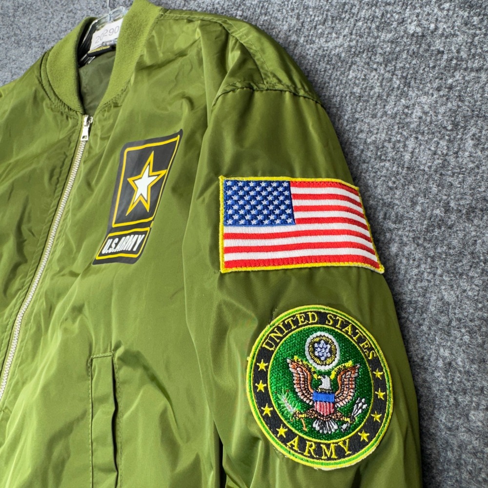 U.S. Army Bomber Jacket Mens Small Green Patches Full Zip Military Flight Style